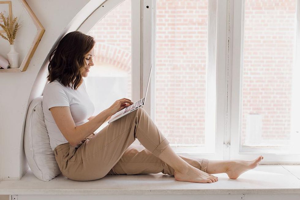 Woman breaks through her job burnout