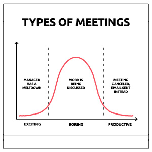 Humorous chart depicting "type of meetings"