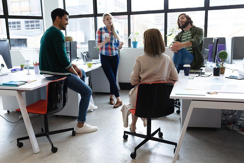 Team meets at work